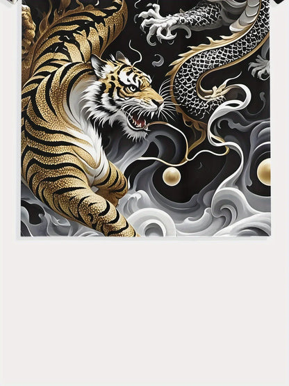 Men's Summer Graphic Tee Dragon & Tiger Duel Design Casual Short Sleeve T-shirt 2025 Fashion Casual O-Neck Shirt