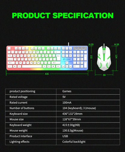 NG GTX350 Gaming-Tastatur-Maus-Set für Computer und Laptop, beleuchtetes Gamer-Kit, LED, kabelgebundene USB-Tastatur GTX350 Set – Schwarz