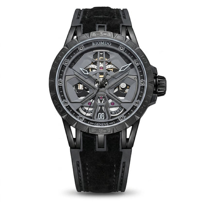 OBLVLO Men's Luxury Machinery Skeleton Mechanical Automatic Watches Analog Big Dial Blue Rubber Band Military Watch RD-909