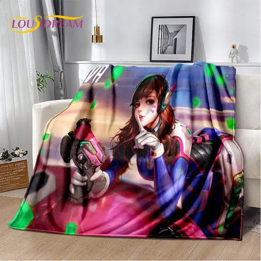 Overwatch žaidimo žaidėjo DVA Reaper minkštas pliušinis pledas, flanelinis užklotas svetainei, miegamajam, lovai, sofai, piknikui, vaikams, 3D