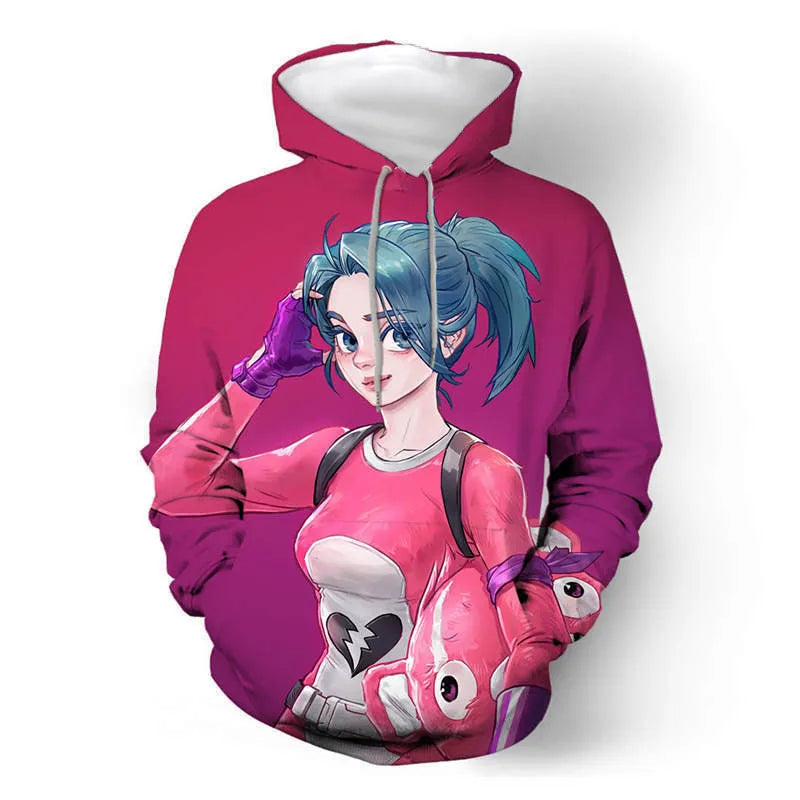 Fortnite 2024 Kinder-Sweatshirt mit digitalem 3D-Druck, Hoodie als Pullover-Jacke für Herren und Damen, langärmelig, Kindergeschenk