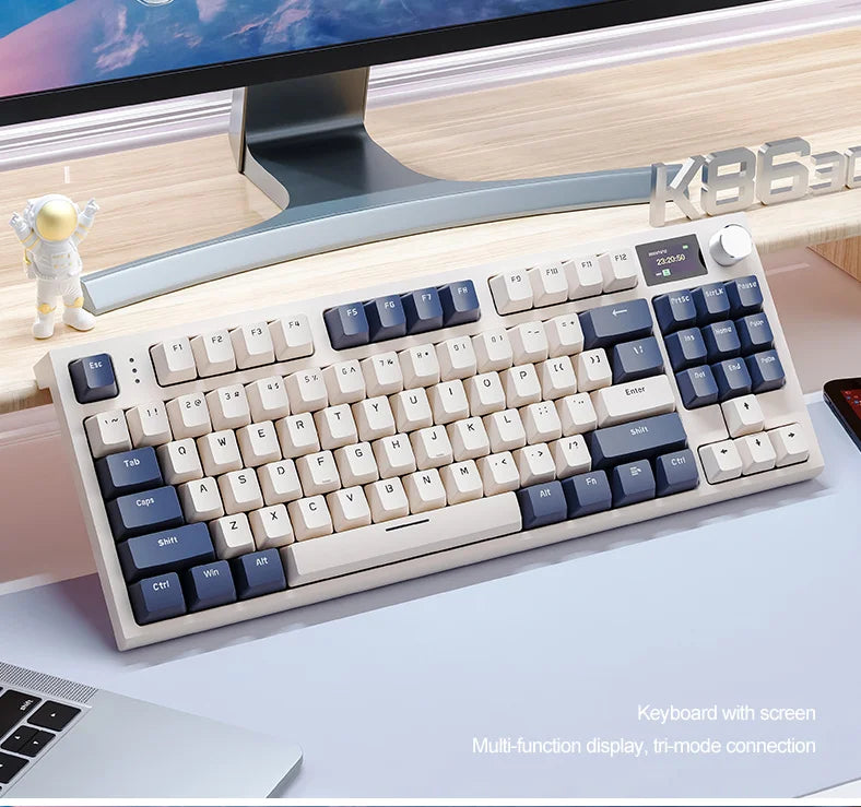 Teclado mecânico ATTACK SHARK K86 com botão metálico, ecrã TFT inteligente a cores, layout de 87 teclas, iluminação RGB e ligação trimodo