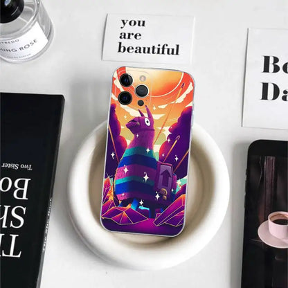 Capa de Telemóvel em TPU Macio Transparente Estilo Cartoon B-Battle-R-Royales-F-FortniteS para iPhone 17 16 15 14 13 12 11 Pro Max Plus