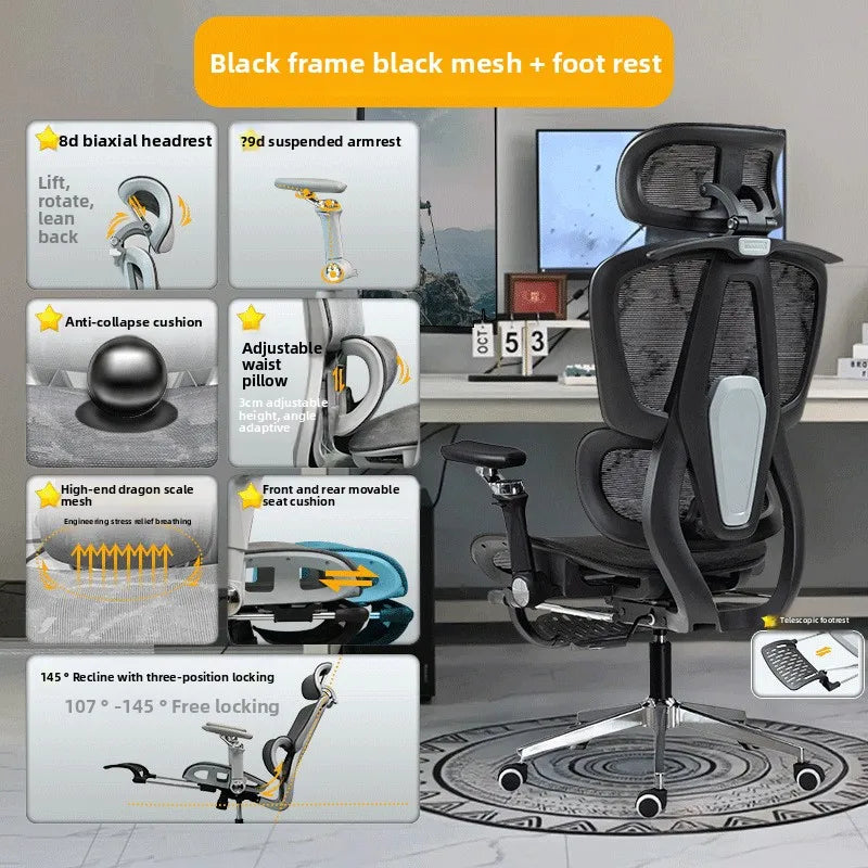 Tragbarer minimalistischer ergonomischer Stuhl mit 10D-Armlehne, Computerstuhl, Bürostuhl, Lernstuhl, Gaming-Stuhl, stabil und langlebig