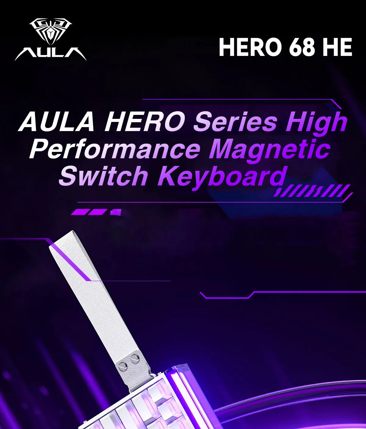 Teclado mecânico gaming com fios AULA HERO68 HE, switches magnéticos, Rapid Trigger, taxa de polling 8K, RGB, para esports