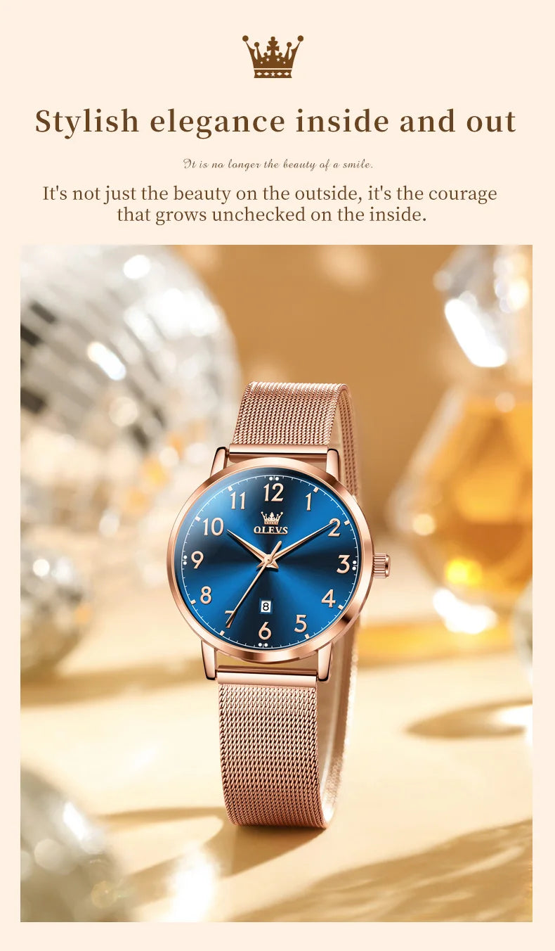 OLEVS New Woman Watch Luxury Brand Quartz Watch Elegant Rose Gold Digital Waterproof Watches Simple Bracelet Women's Watch 5653