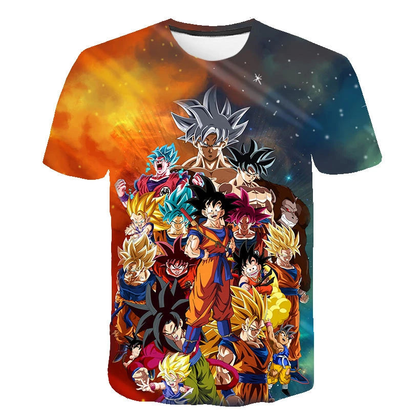 Cartoon Anime 7 Dragon Ball T-shirt for Children and Boys Cartoon T-shirt Short Sleeved Summer Men's Top Short Sleeved T-shirt