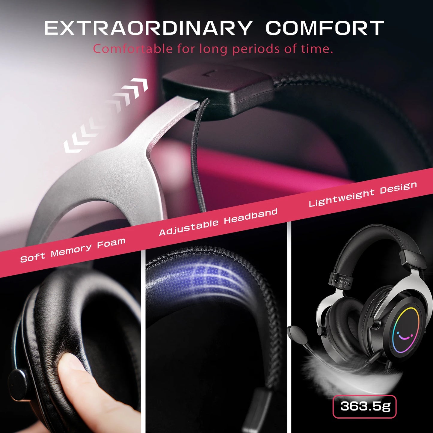 FIFINE Gaming Headset with Stereo Sound/Detachable MIC/RGB/Line Control, Over-Ear Headphone for PC PS4 PS5 Xbox -AMPLIGAME H3