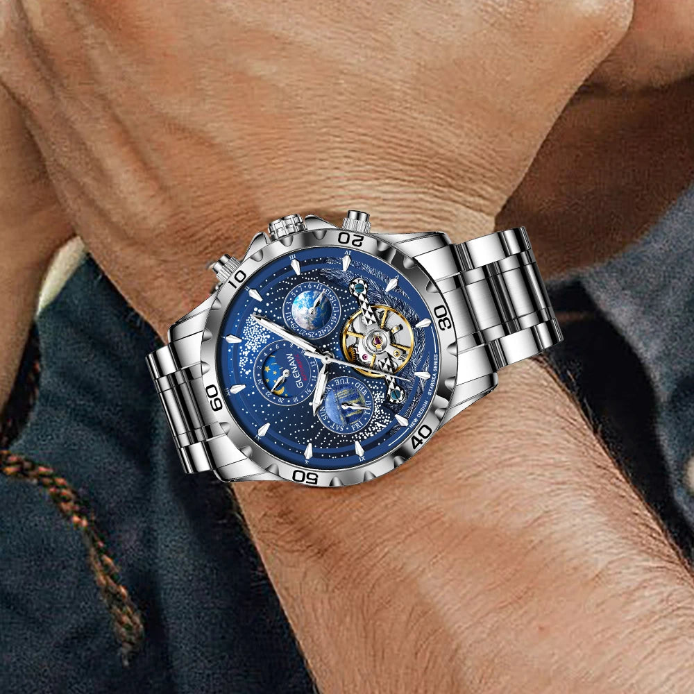 GLENAW Design Herrenuhr Top-Marke Luxusmode Business Automatikuhr für Herren Wasserdichte mechanische Uhr Montre Homme