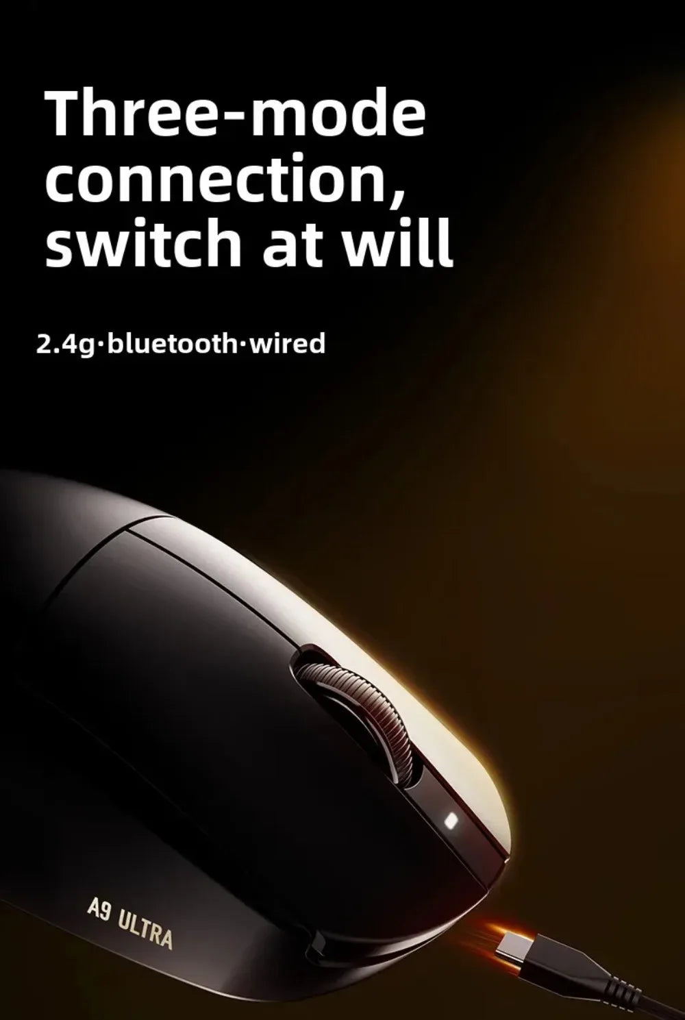 Rato Gaming Bluetooth Sem Fios ATK Dragonfly A9, Design Ergonómico, Resposta Rápida, PAW3950 Ultra, 800mAh, Leve, 8KHz, eSports