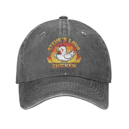 Унисекс шапка „Chicken Jockey Lava Chicken Print Steves“ – модна бейзболна шапка с ефект на износеност и измито покритие, с регулируема големина