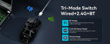 ATTACK SHARK R3 8KHz Magnesium Alloy Mouse, PixArt PAW3395 Sensor, up to 26000 DPI, 2.4G/BT/Wired, 46g superlight, for PC/Mac