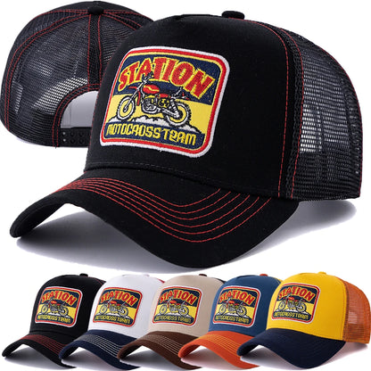 Unisex καπέλο Trucker με πλέγμα, κλασικό μοτίβο μοτοσικλέτας, αναπνεύσιμο καλοκαιρινό καπέλο μπέιζμπολ, καπέλο streetwear για άνδρες και γυναίκες