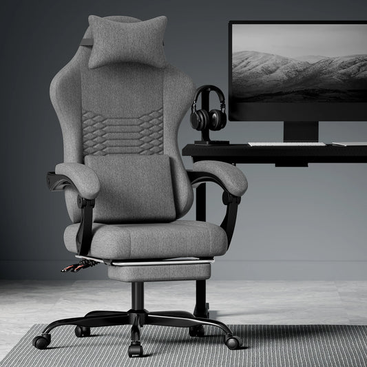 Dark Gray Fabric Gaming Chair Ergonomic Racing Office Chair with Massage, Footrest, Adjustable Headrest & Lumbar Support for PC Gaming