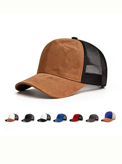 Șapcă de baseball din plasă de vară pentru femei și bărbați, șapcă din piele de căprioară uni, cu patch și închidere snapback, casual, respirabilă, unisex, de stradă, hip-hop, șepci de camionagiu