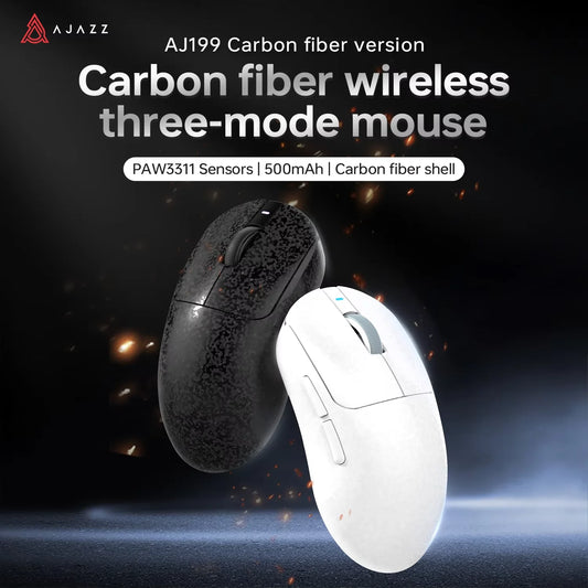 AJAZZ AJ199 kabellose Gaming-Maus PAW3311 24000DPI, leichte Bluetooth-/kabelgebundene Carbonfaser-Maus für PC, Laptop und Gamer
