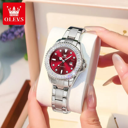 OLEVS 9945 Original Diamond Quartz Watch for Women Luxury Elegant Ladies Watches Stainless Steel Waterproof Women's Wristwatches