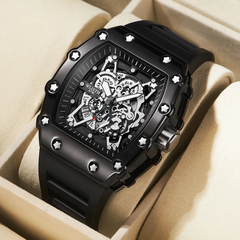 Herren-Armbanduhr mit großem Zifferblatt, Quarzwerk, wasserdicht, sportlich, eckig und leuchtend