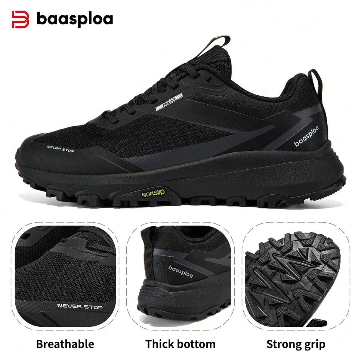 Baasploa herre-vandringssneakers – udendørs mode, lette, åndbare sko, herre-casual, skridsikre, slidstærke klatresko