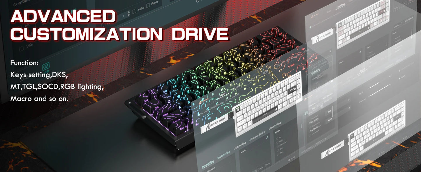ATTACK SHARK X68PRO HE 60% Wireless Rapid Trigger Gaming Keyboard, Adjustable Actuation, 8K, Hall Effect Magnetic Switch, Tri-mode