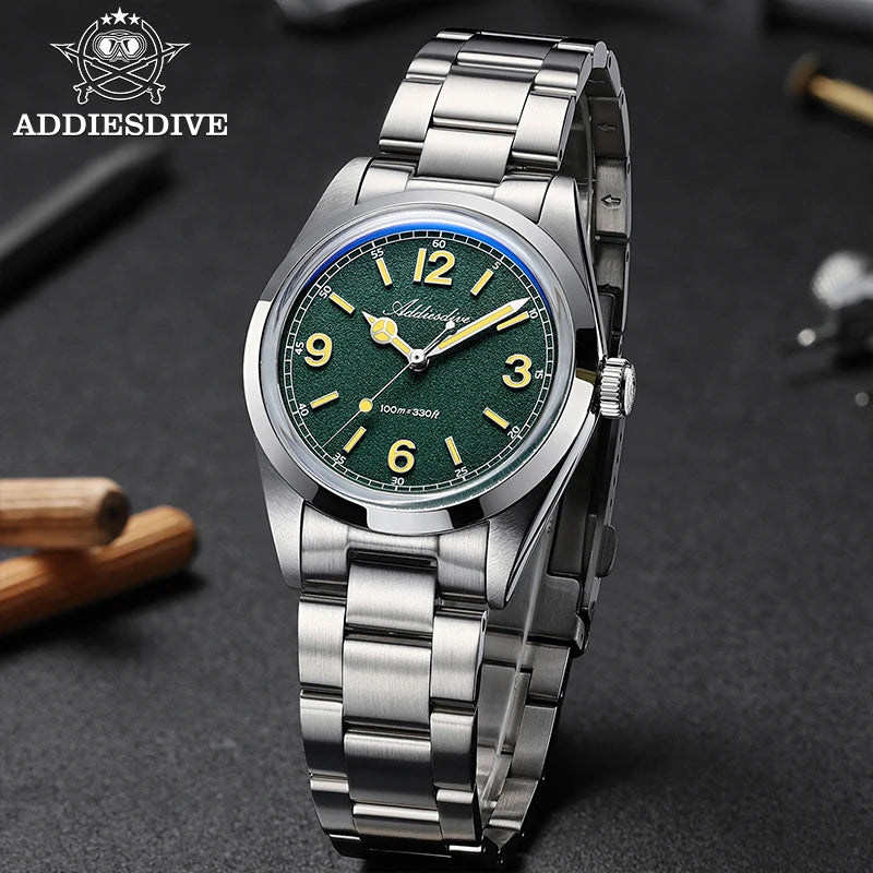 Reloj para hombre ADDIESDIVE AD2518 de 36mm en oferta destacada, cristal de espejo abombado, acero inoxidable 316L, cuarzo, resistente al agua 100m