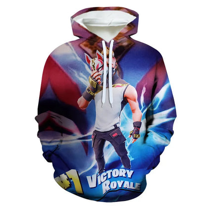 Fortnite 2024 Kinder-Sweatshirt mit digitalem 3D-Druck, Hoodie als Pullover-Jacke für Herren und Damen, langärmelig, Kindergeschenk