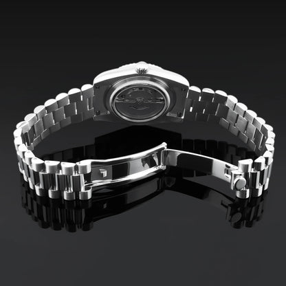 Orologio meccanico da uomo CORGEUT NH36 con indicazione di giorno e data, bracciale President, cassa in acciaio, lunetta arcuata filettata, impermeabile