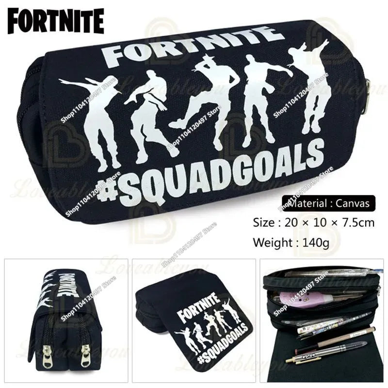 Estojo Fortnite Battle Royale para crianças, caixa de arrumação de canetas com design cartoon, material escolar, presente de aniversário