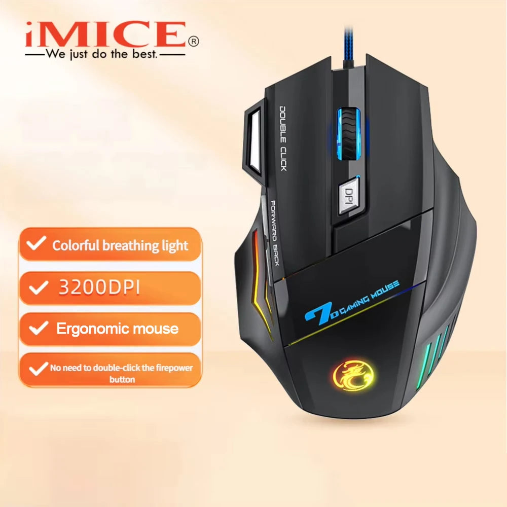 4 Keys USB Wired Gaming Mouse Generation Ergonomic Gaming Mouse 2400DPI Mouse RGB Backlit High-Precision Optical Sensor Mouse