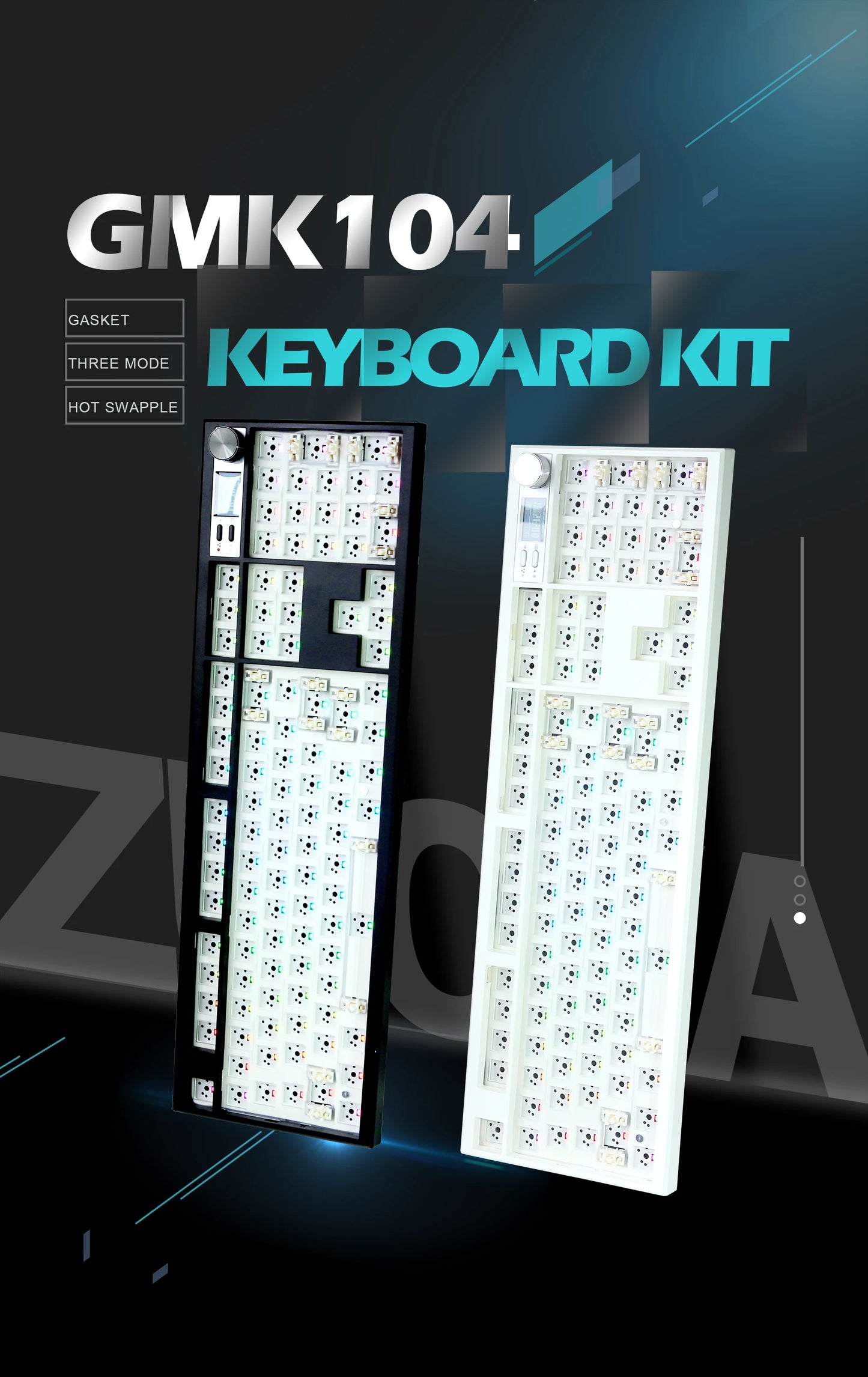 GMK104 Mechanical Keyboard Kit Three Mode Gaming Keyboard Hot Swap Backlit Gasket Structure This VIA with display screen