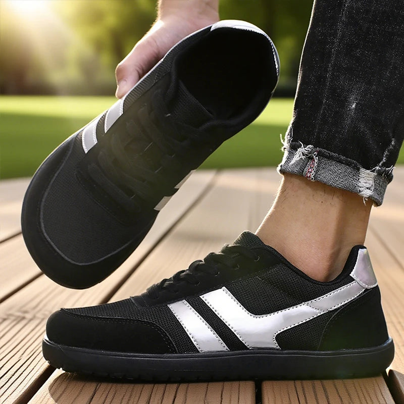 Herresneakers med bred tåboks, barfodssko, minimalistiske, åndbare og komfortable udendørs gåsko, sporty casual blå sko 2025