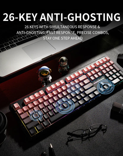 V108 Pro Bluetooth Keyboard Office Low Noise 2.4G Wired & Wireless Full Layout with RGB Backlit Membrane