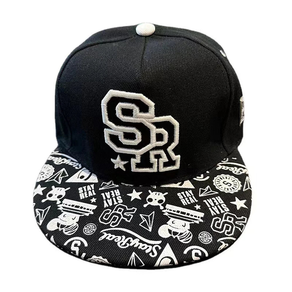 Baseballcap mit flachem Schirm, Buchstabenstickerei für Herren, vielseitig kombinierbar, Damen-Sommer-Hip-Hop-Hut, Outdoor-Sonnenschutz, verstellbare Schirmmütze