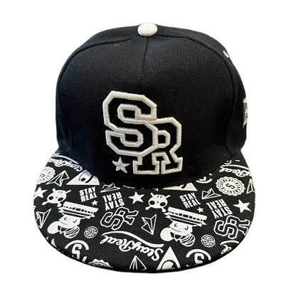 Baseballcap mit flachem Schirm, Buchstabenstickerei für Herren, vielseitig kombinierbar, Damen-Sommer-Hip-Hop-Hut, Outdoor-Sonnenschutz, verstellbare Schirmmütze