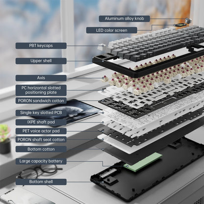 ATTACK SHARK X98PRO Tri-mode Gasket Mechanical Keyboard with TFT Screen & Knob, 99 Keys Layout, 5-Layer Foams, Hot-Swap, RGB