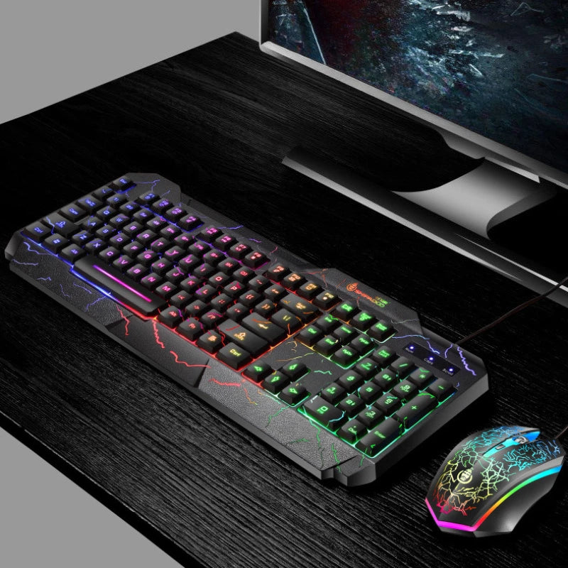 Computer Desktop Wired Gaming Keyboard Mouse Mechanical Feel LED Light Backlit Keyboard Mouse Combos
