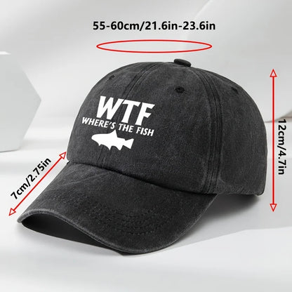 WTF-fiskemønster, udendørs herre-baseballkasket i vasket look, retro duckbill-kasket, sportslig og afslappet baseballkasket