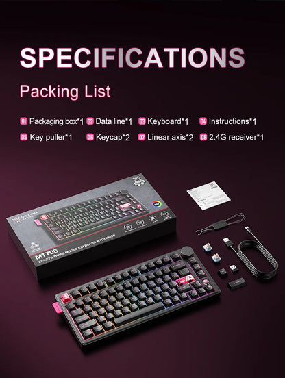 Onikuma 2025 New Mt706 RGB Gaming Mechanical Keyboard 2.4g/ Wired/Bt, 81-Key PBT RGB Gaming Keyboard