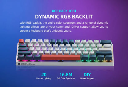 K500-B61 Machenike Mini Teclado Mecânico 60% 61 Teclas Gaming com Fio, Totalmente Hot-Swappable, Retroiluminação RGB