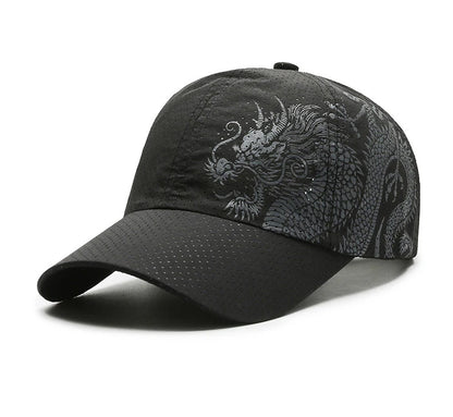 Hat, Chinese Style Printing Dragon Baseball Cap, Polyester Outdoor Quick Drying Hat, Sun Protection Hat, Cap, Cap, Both Men And