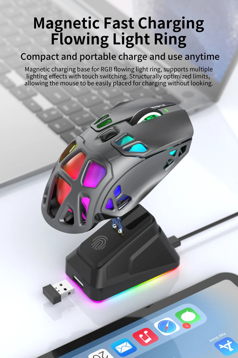 Mouse da gaming leggero Lenovo Tri-Mode con dock di ricarica RGB 12000DPI 2.4G/Bluetooth/cablato mouse ergonomico per PC laptop