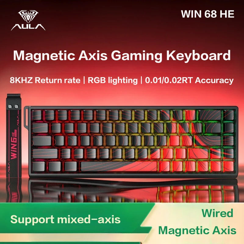 Teclado AULA WIN 68 HE de eixo magnético RT, teclado mecânico gaming com fios, taxa de polling 8K, teclas totalmente hot-swappable