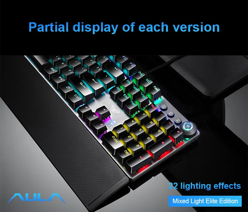 Teclado Mecânico AULA F2088 com Fio para Gaming, Botão Multifuncional, 104 Teclas, Retroiluminação Magic e Programação de Macros para Computador