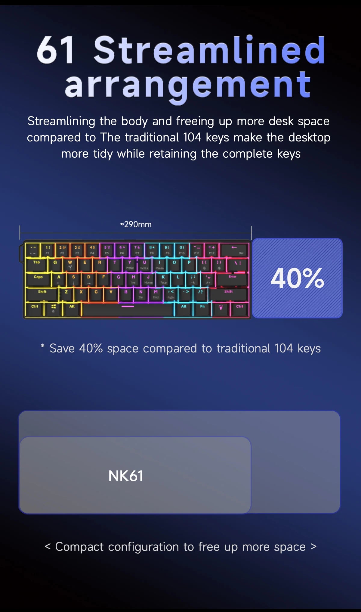 AJAZZ NK61 61-Key Wired Mechanical Keyboard with Hot-Swappable Red Switches, RGB Backlit Compact Gaming Keyboard for PC & Mac