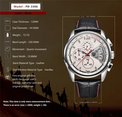 Orologio cronografo PAGANI DESIGN da uomo al quarzo multifunzione, stile militare da pilota