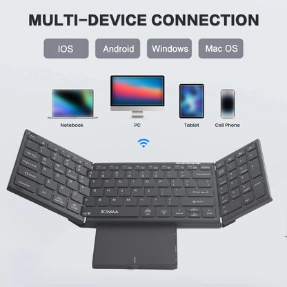 Portable Bluetooth Dual Mode Wireless Touchpad Keyboard with RGB Backlit, 98 Keys Foldable Office Keyboard for PC/Laptop/Mac-Black