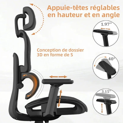 Ergonomic Office Chair Lumbar Support & Neck Pillow Soft Padded Armrests Breathable Mesh Multi-Position Height Adjustment Comfor