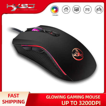 Scelta popolare HXSJ A869 mouse da gaming cablato ottico ergonomico RGB in ABS con regolazione della risoluzione a 4 livelli per laptop e PC