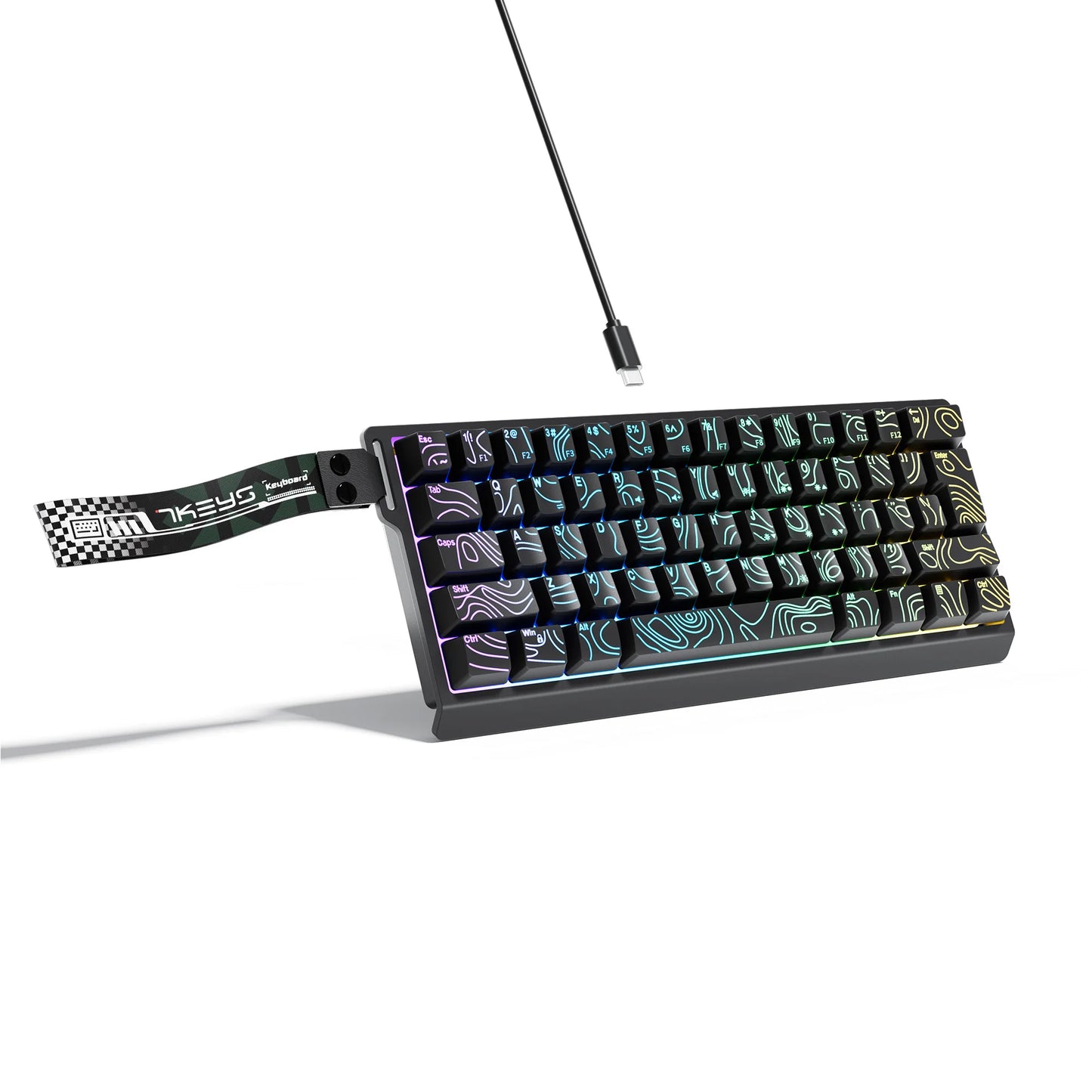 60% compact wired keyboard with RGB backlighting and gradient keycaps suitable for Windows tablets, laptops, and gamers.