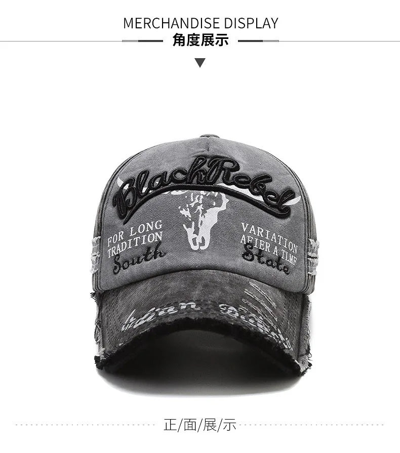 Șapcă de baseball vintage cu litere brodate, model „Bull Washed”, pălărie de soare retro pentru bărbați și femei, șapcă casual cu cozoroc în stil hip-hop